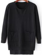 Romwe Dip Hem Split Side Black Jersey Knitwear With Pockets