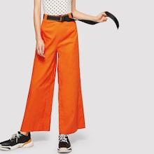 Romwe Buckle Belt Wide Leg Neon Pants