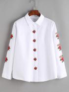 Romwe White Flower Embroidered Shirt