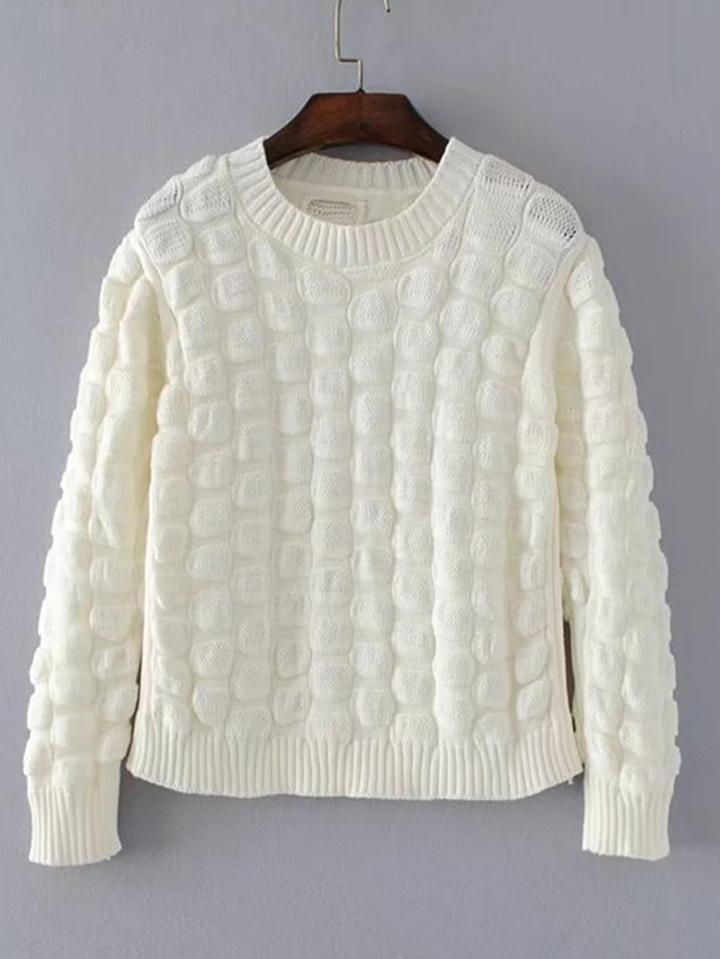 Romwe Geometric Textured Ribbed Trim Knitwear