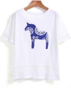 Romwe Horse Print Loose T-shirt