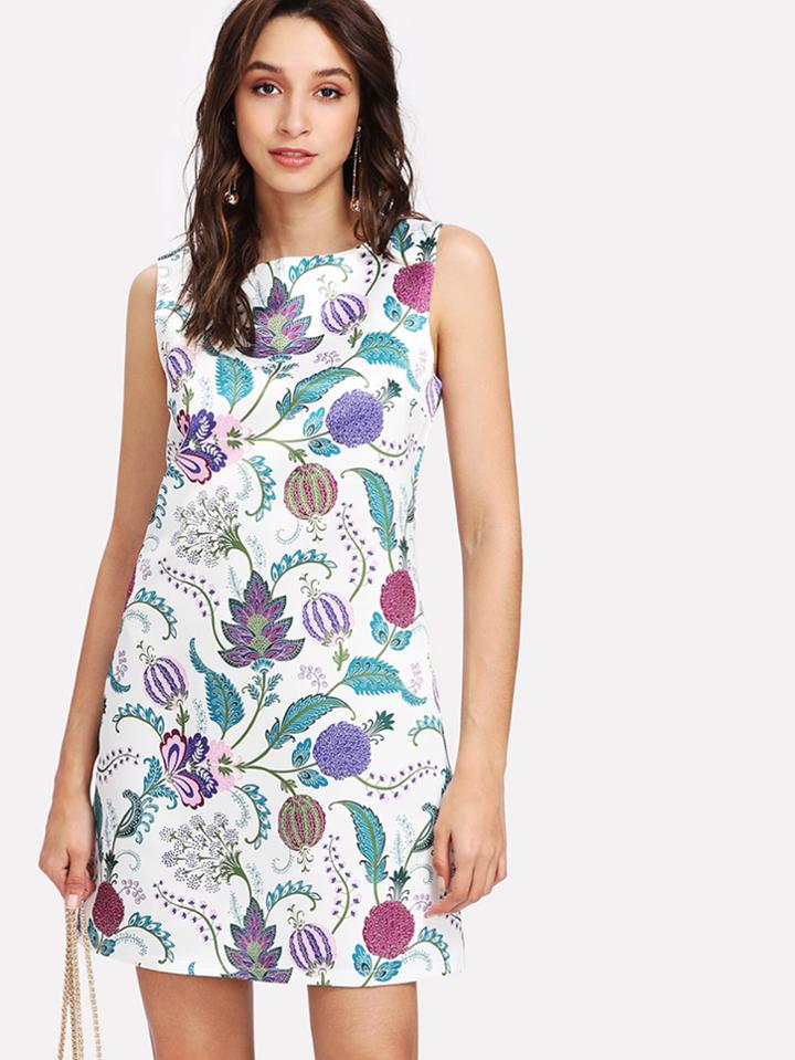 Romwe A Line Botanical Sleeveless Dress