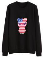 Romwe Black Cartoon American Flag Print Sweatshirt