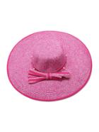 Romwe Pink Faux Pearl Straw Hat With Bow Tie