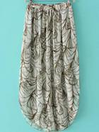 Romwe Multicolor Elastic Waist Printed Long Skirt