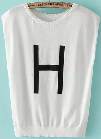 Romwe Round Neck H Print White Sweater