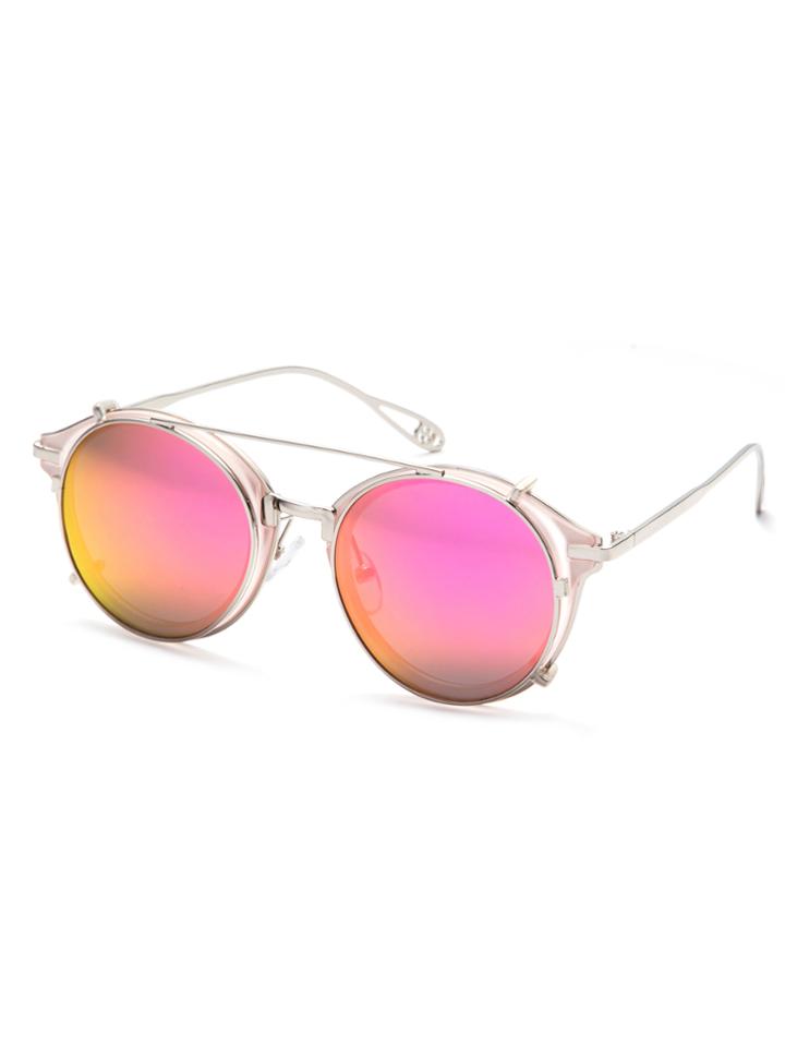 Romwe Pink Metal Frame Double Bridge Sunglasses