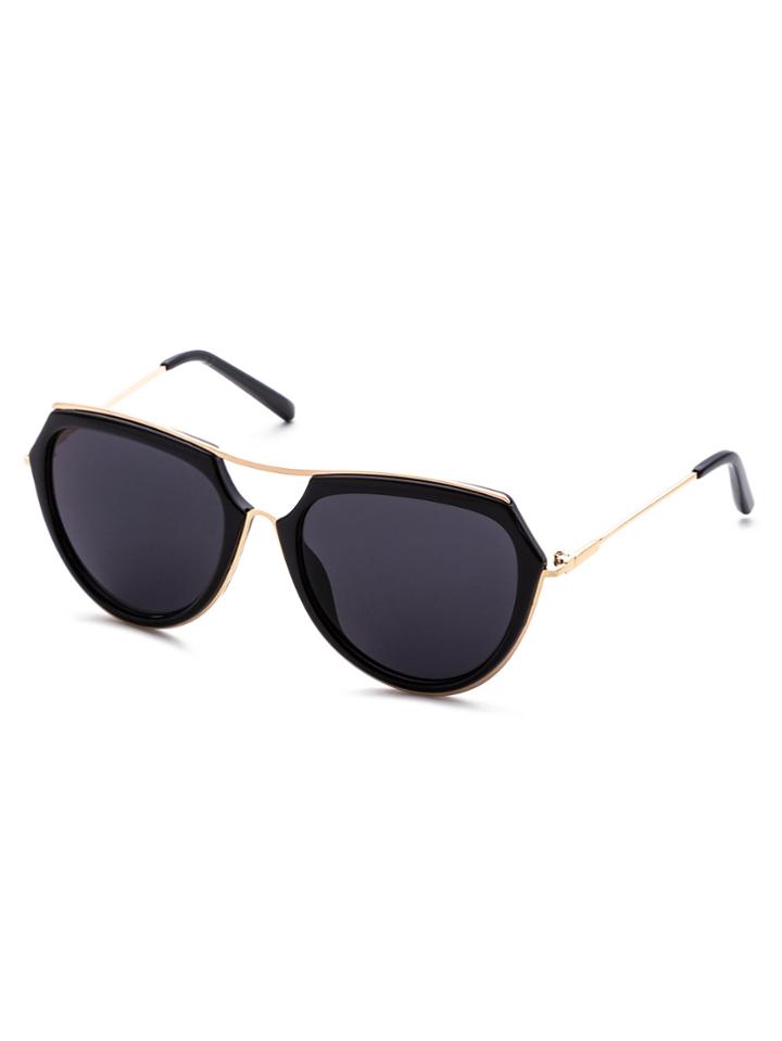 Romwe Metal Frame Double Bridge Black Lens Aviator Sunglasses