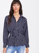 Romwe Latern Sleeve Contrast Vertical Striped Shirt