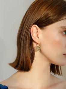 Romwe Rhinestone Detail Hollow Flower Design Drop Earrings