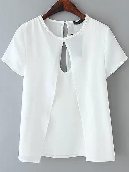 Romwe White V Neck Backless Blouse