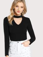 Romwe Choker Neck Rib Knit T-shirt