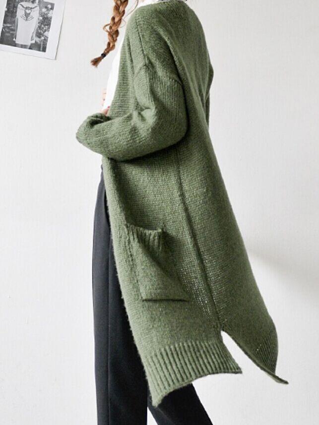 Romwe Slit Pockets High Low Coat