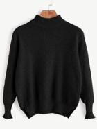 Romwe Black Turtleneck Slit Side Sweater