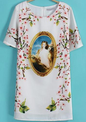 Romwe Peach Blossom Beauty Print Dress