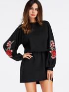 Romwe Embroidered Rose Applique Dress