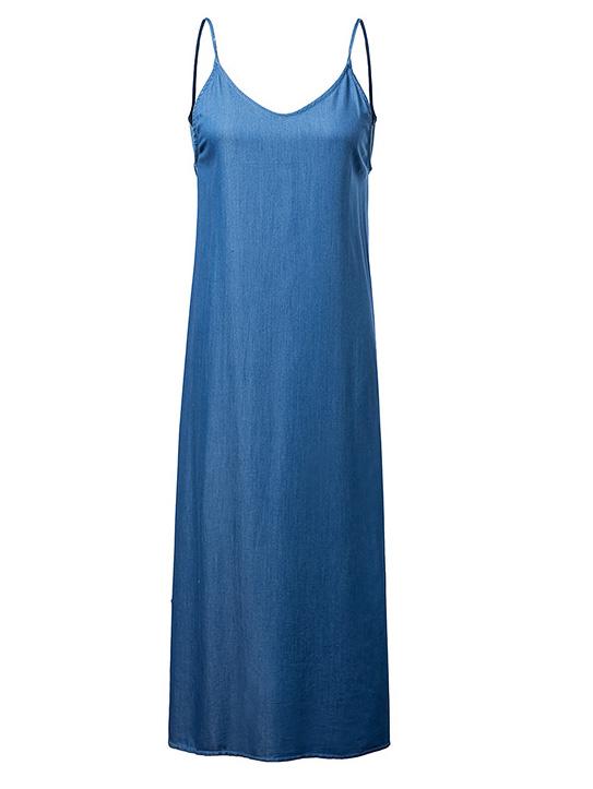 Romwe Blue Spaghetti Strap Hollow Back Midi Dress