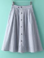 Romwe Vertical Striped Single Breasted A-line Skirt