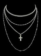 Romwe Silver Multi Layer Chain Pendant Necklace