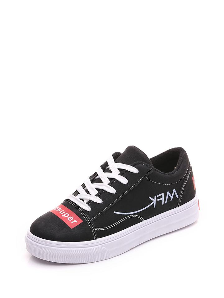 Romwe Letter Printed Lace Up Low Top Sneakers