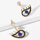 Romwe Rhinestone Eye & Bar Drop Earrings