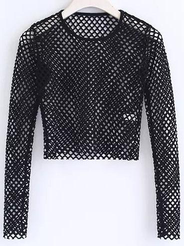 Romwe Black Hollow Out Crop Top