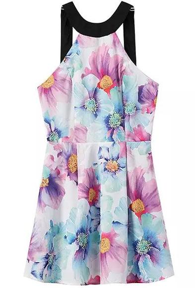 Romwe Red Strap Floral Backless Dress