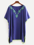 Romwe Royal Blue Pom Pom Pattern Print Poncho Dress