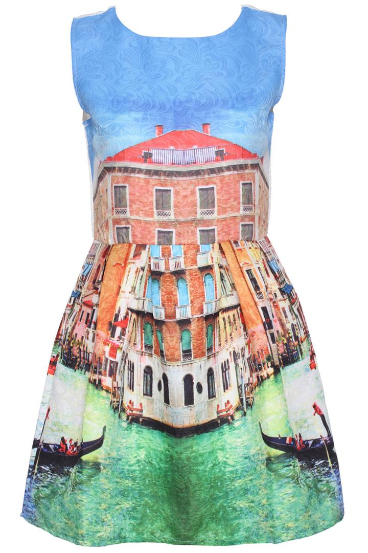 Romwe Romwe Venice Print Sleeveless Dress