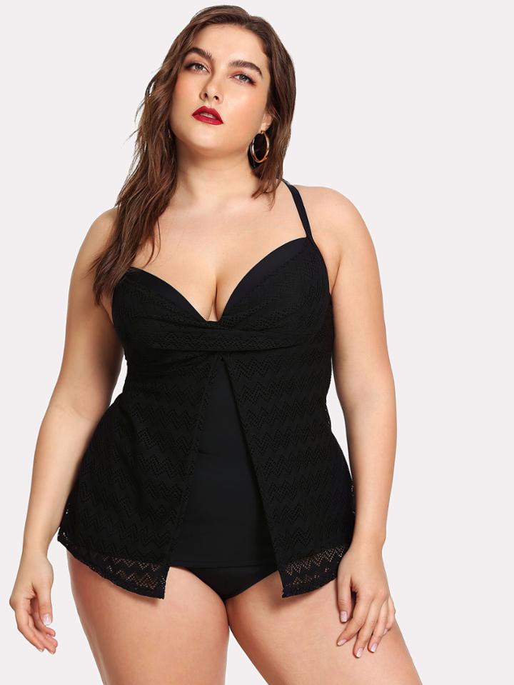 Romwe Cross Back Split Tankini Set