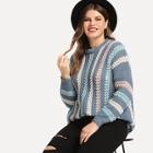 Romwe Plus Striped Color-block Jumper