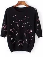Romwe Embroidered Knit Loose Sweater