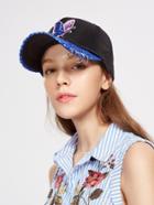 Romwe Embroidery Butterfly Sequin Baseball Cap With Ring