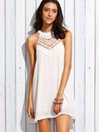 Romwe White Crochet Insert Keyhole Halter Neck Dress