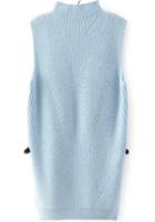 Romwe High Neck Sleeveless Split Blue Sweater