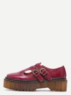 Romwe Burgundy Pu T Strap Rubber Sole Flatform Shoes