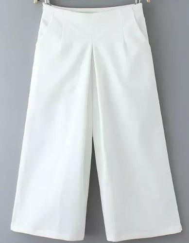 Romwe Wide Leg Cropped White Pant