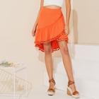 Romwe Neon Orange Tassel Hem Asymmetrical Wrap Skirt