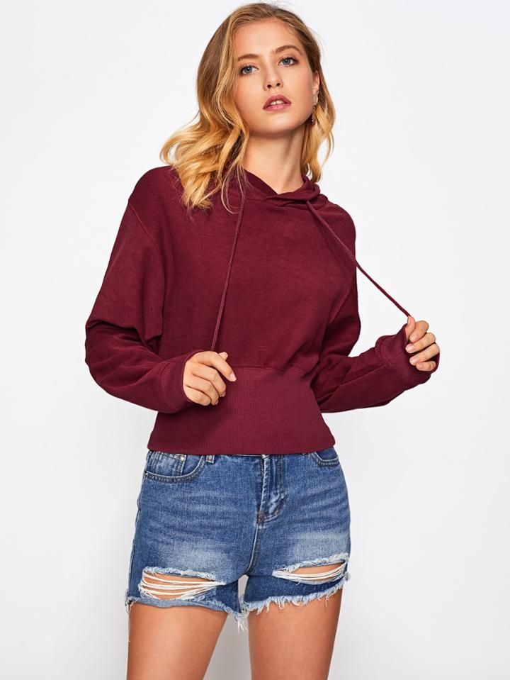 Romwe Elastic Hem Drawstring Hoodie