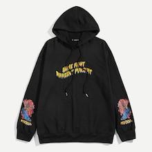 Romwe Men Letter And Fish Print Hoodie