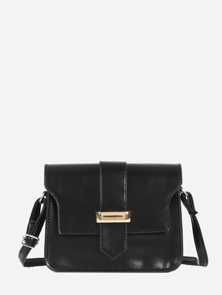 Romwe Buckle Design Flap Pu Shoulder Bag