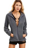 Romwe Grey High Neck Zipper Outerwear