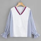 Romwe V-neck Striped Panel Blouse