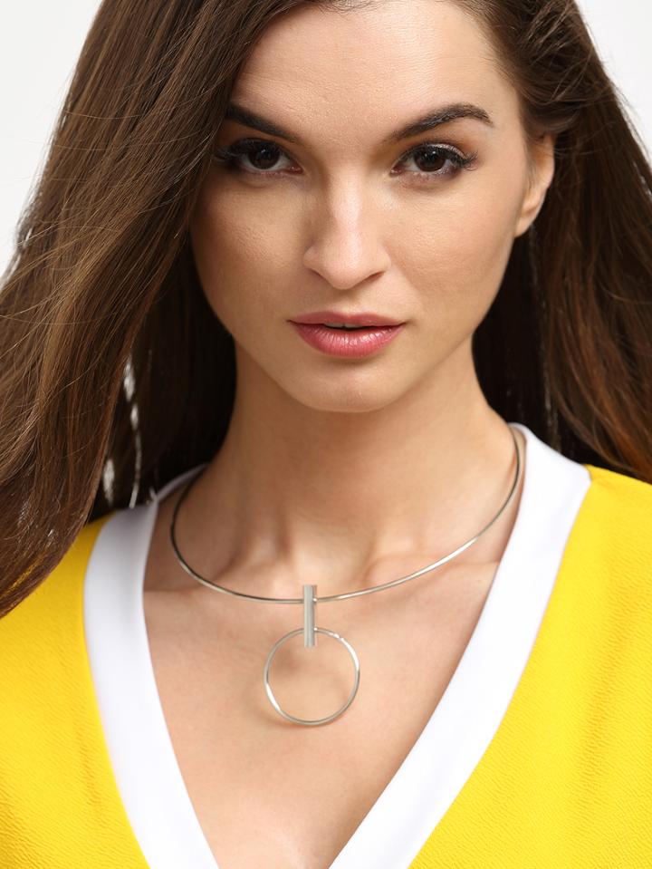 Romwe Silver Fashionable Ring Pendant Necklace