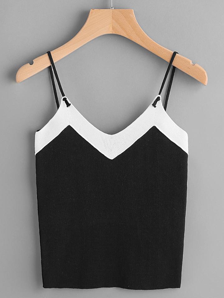 Romwe Color Block Knit Strap Top