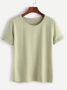 Romwe Green Round Neck Cuffed T-shirt