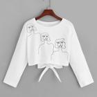 Romwe Figure Print Knot Back Tee