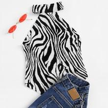 Romwe Zebra Print Halter Top