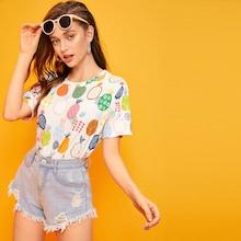 Romwe All Over Fruit Print Tee