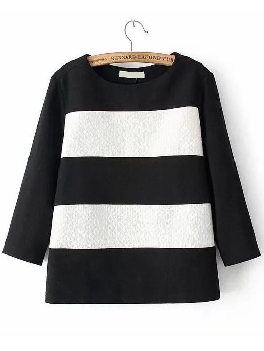 Romwe Color-block Striped Jacquard Sweatshirt